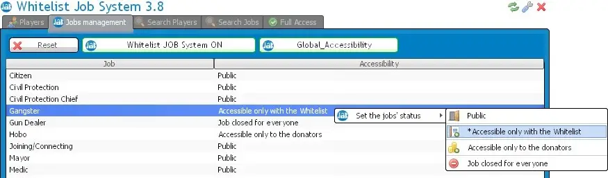 Table Jobs Management of Whitelist Job System