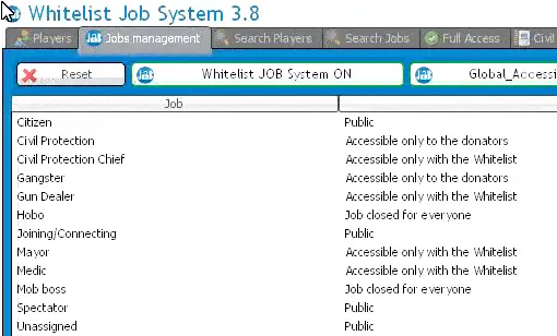 Reset all job whitelisted