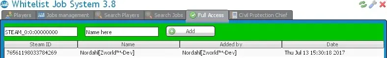 Whitelist job system full access