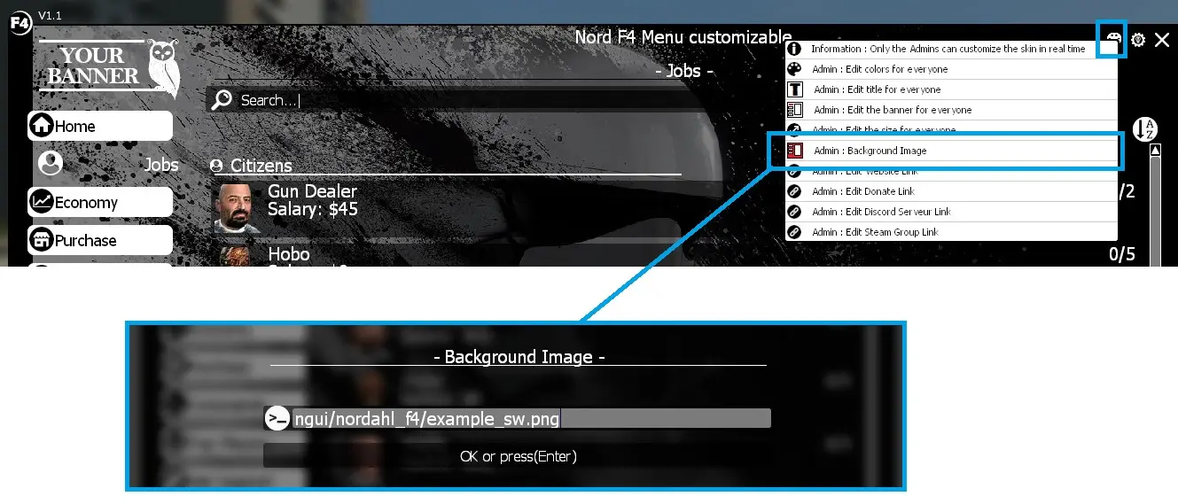 customize background image DarkRP F4