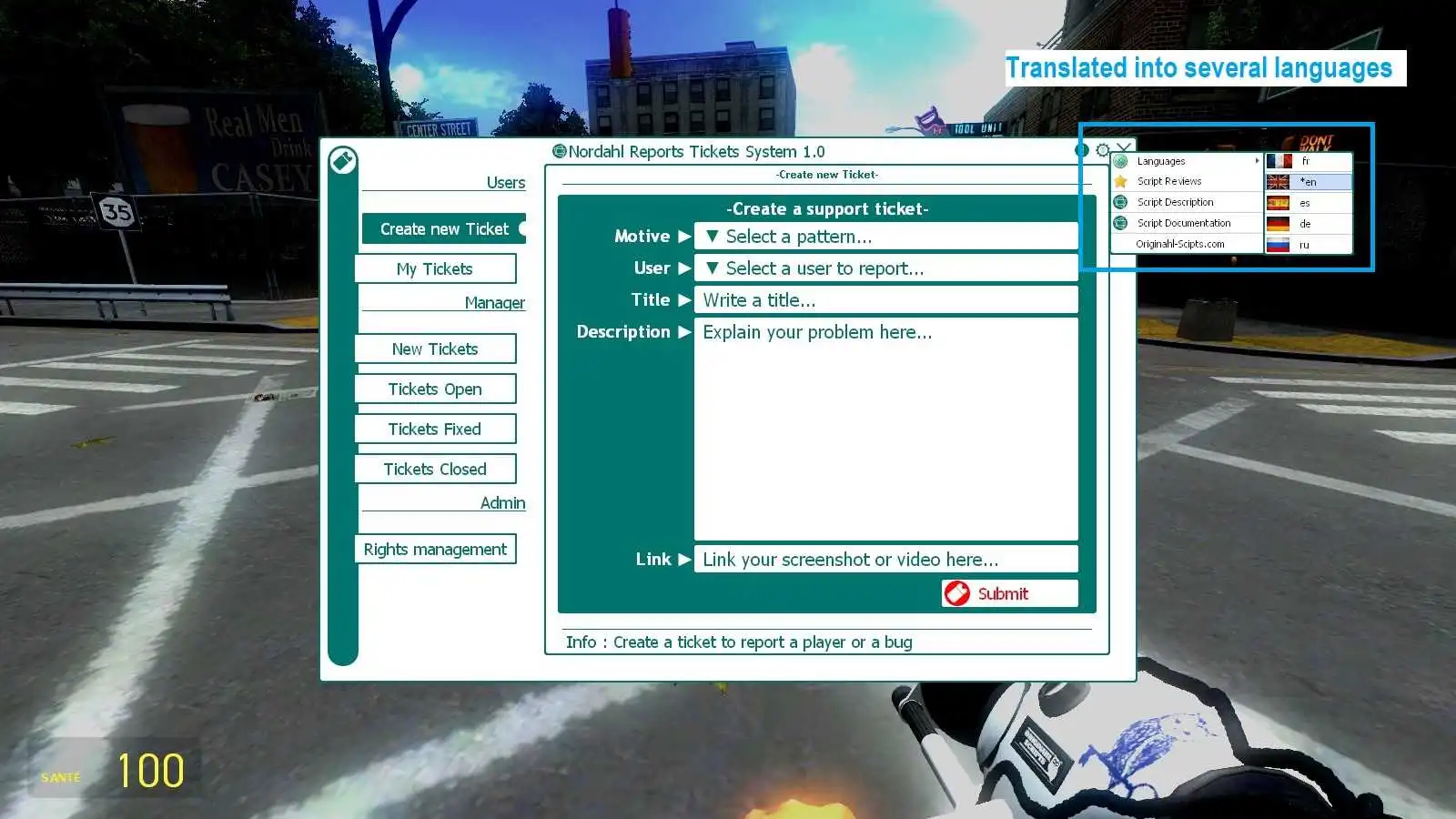 Languages Gmod tickets system
