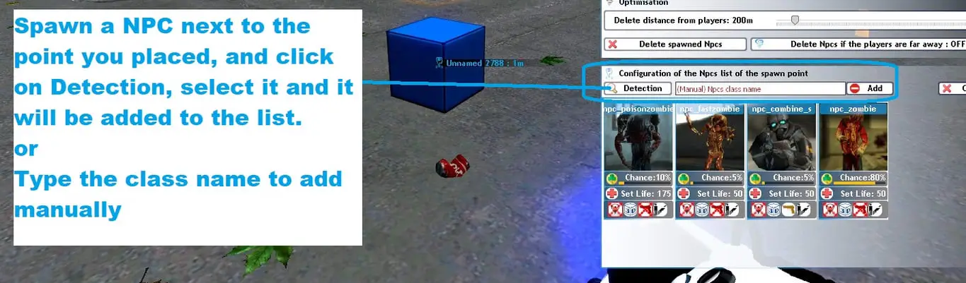 Detection button NPC spawn point