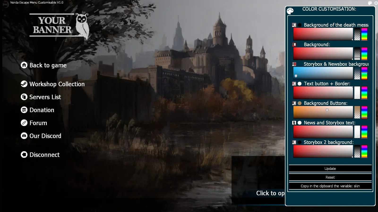 Set elements color escape menu