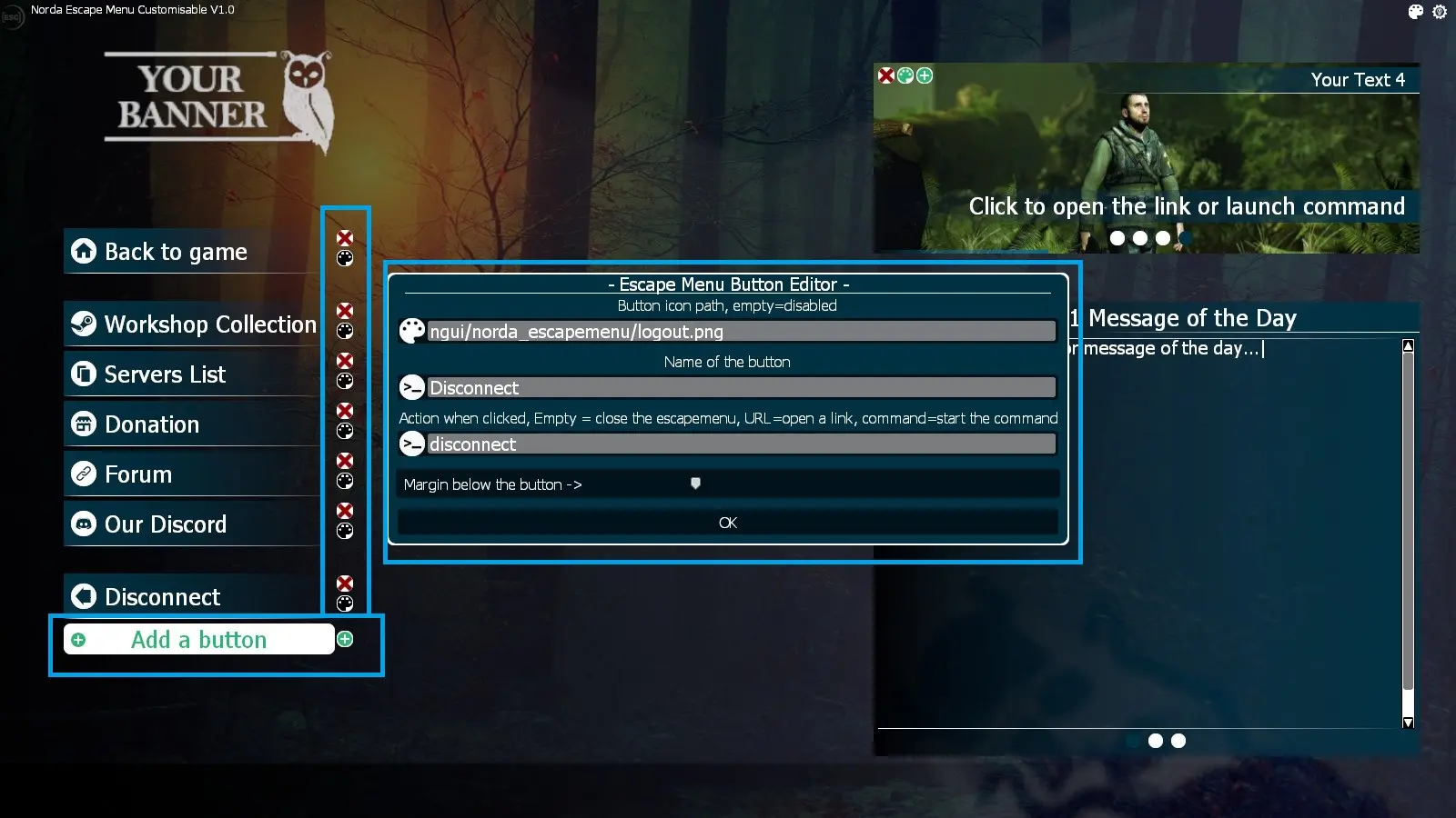 Norda Escape Menu Buttons Editor