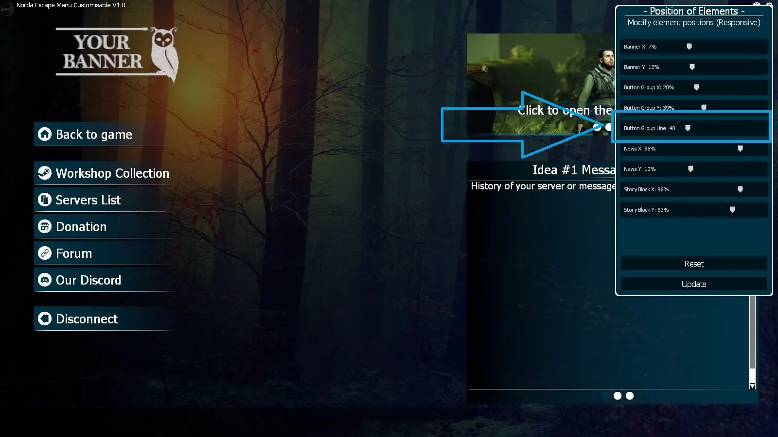 Set button alignment escape menu