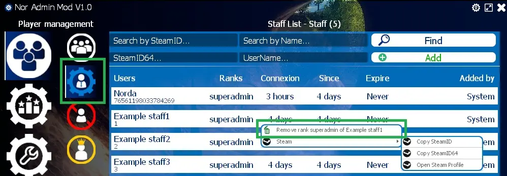 How do I remove a member from the staff list?