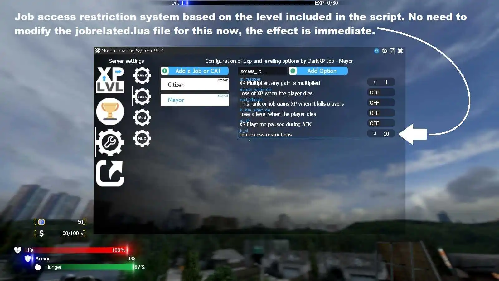 Screenshot #1: Leveling System Modules Menu