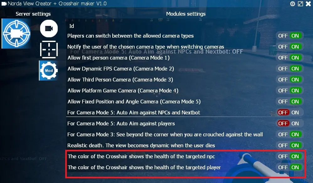 Set crosshair shows health