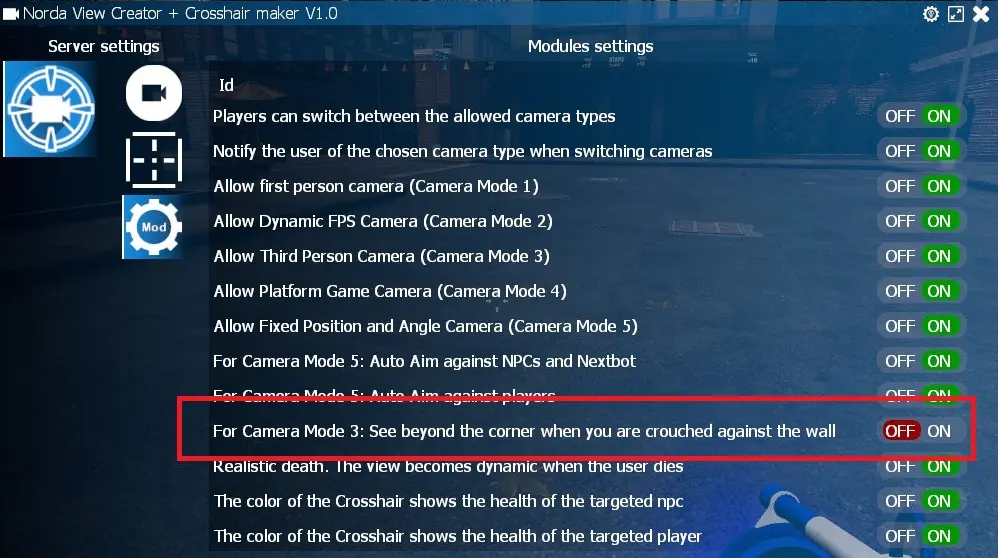 Set Camera mod corner