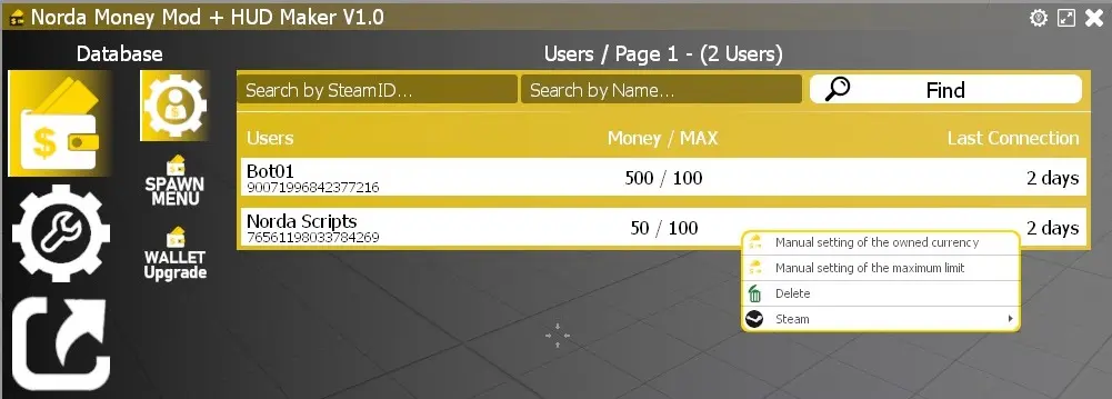 Edit user money databasev