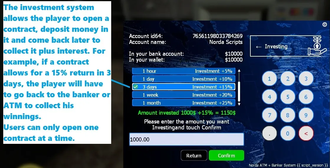 Gmod ATM with investment system