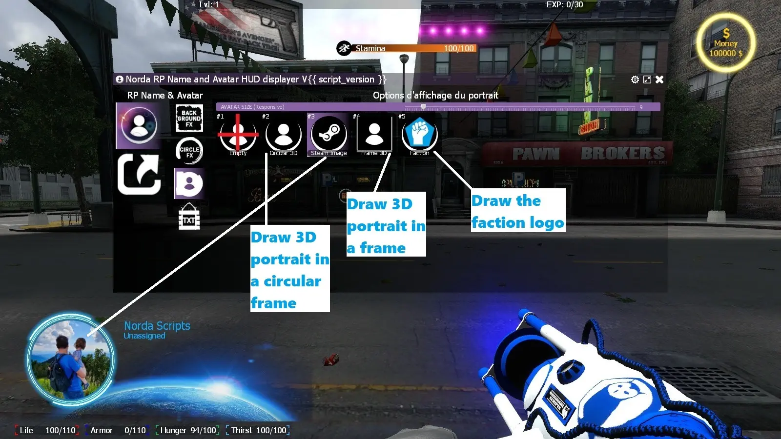 Set type of avatar HUD