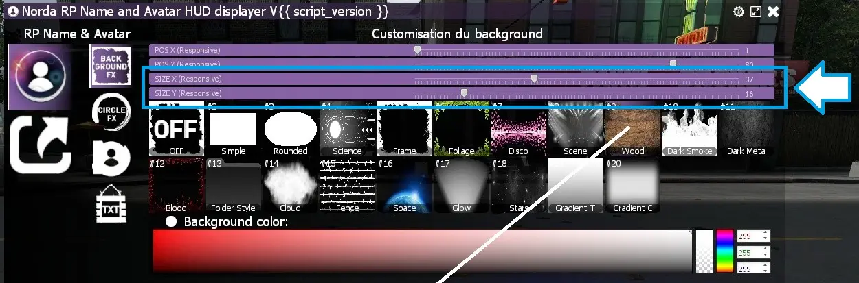 Set size background frame