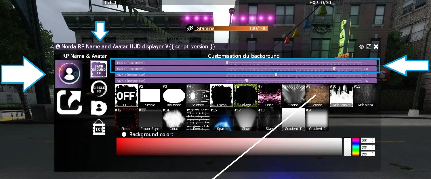 Set position background frame
