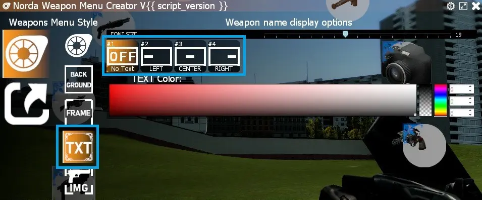 position weapon name in box