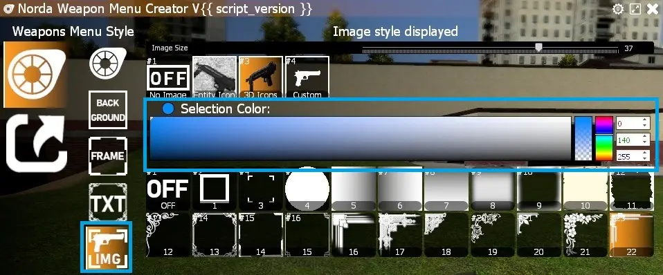 change colour selection slider