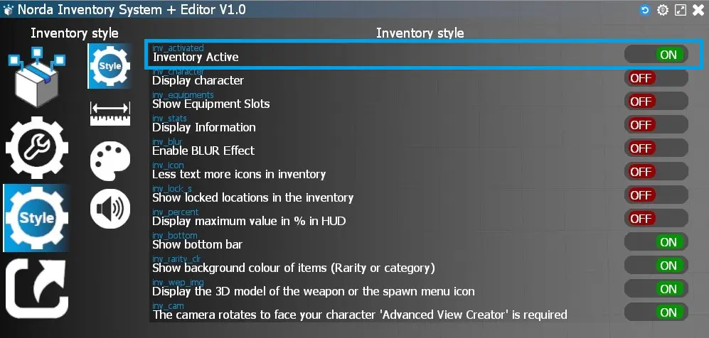 Disable the inventory system
