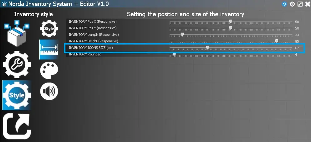 Set Inventory icons size