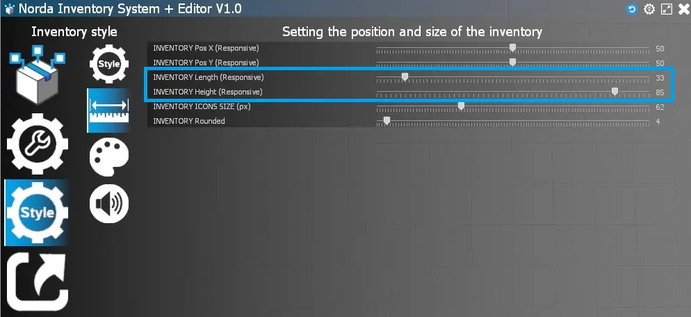 Set Inventory lenght height