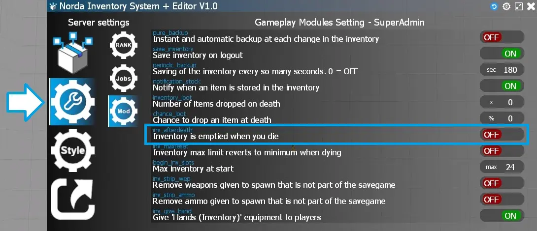 inventory clear after die