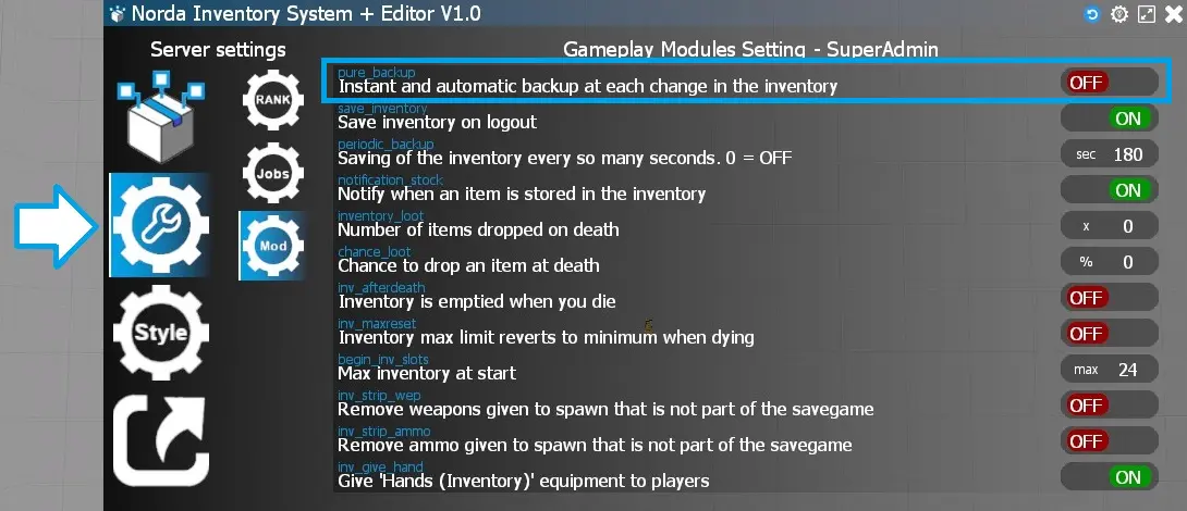 Automatic backup item added