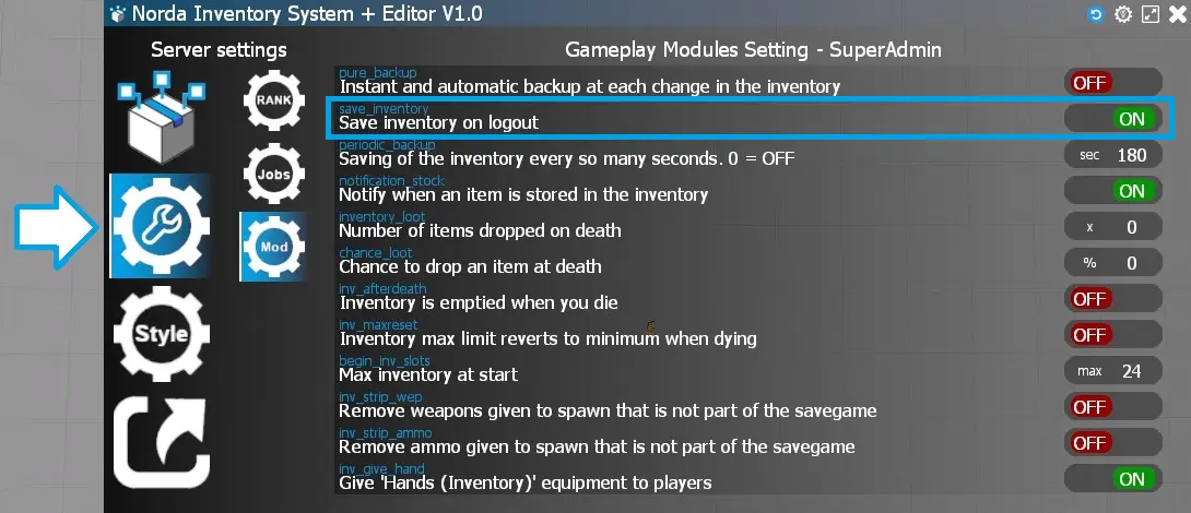 Save inventory on logout