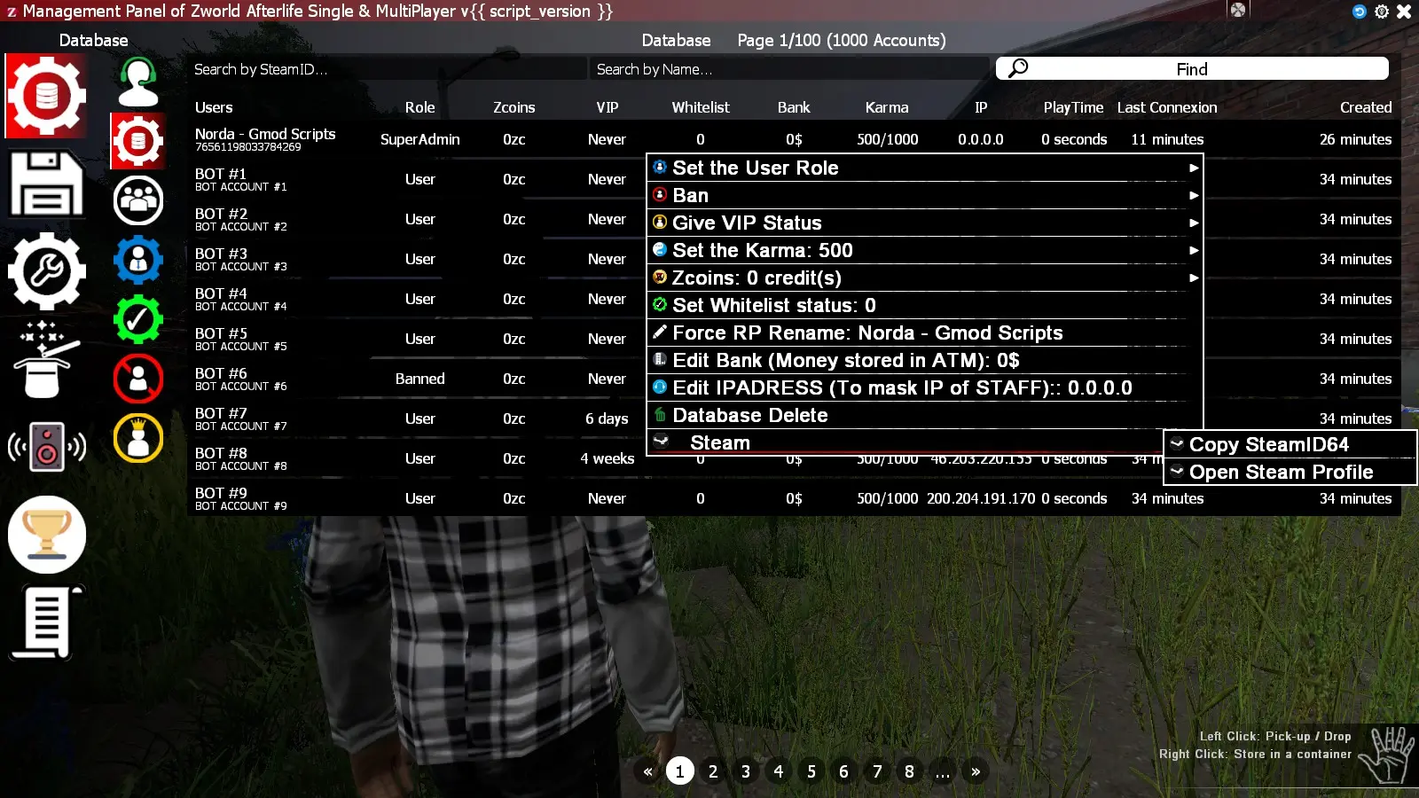 Admin panel players manager