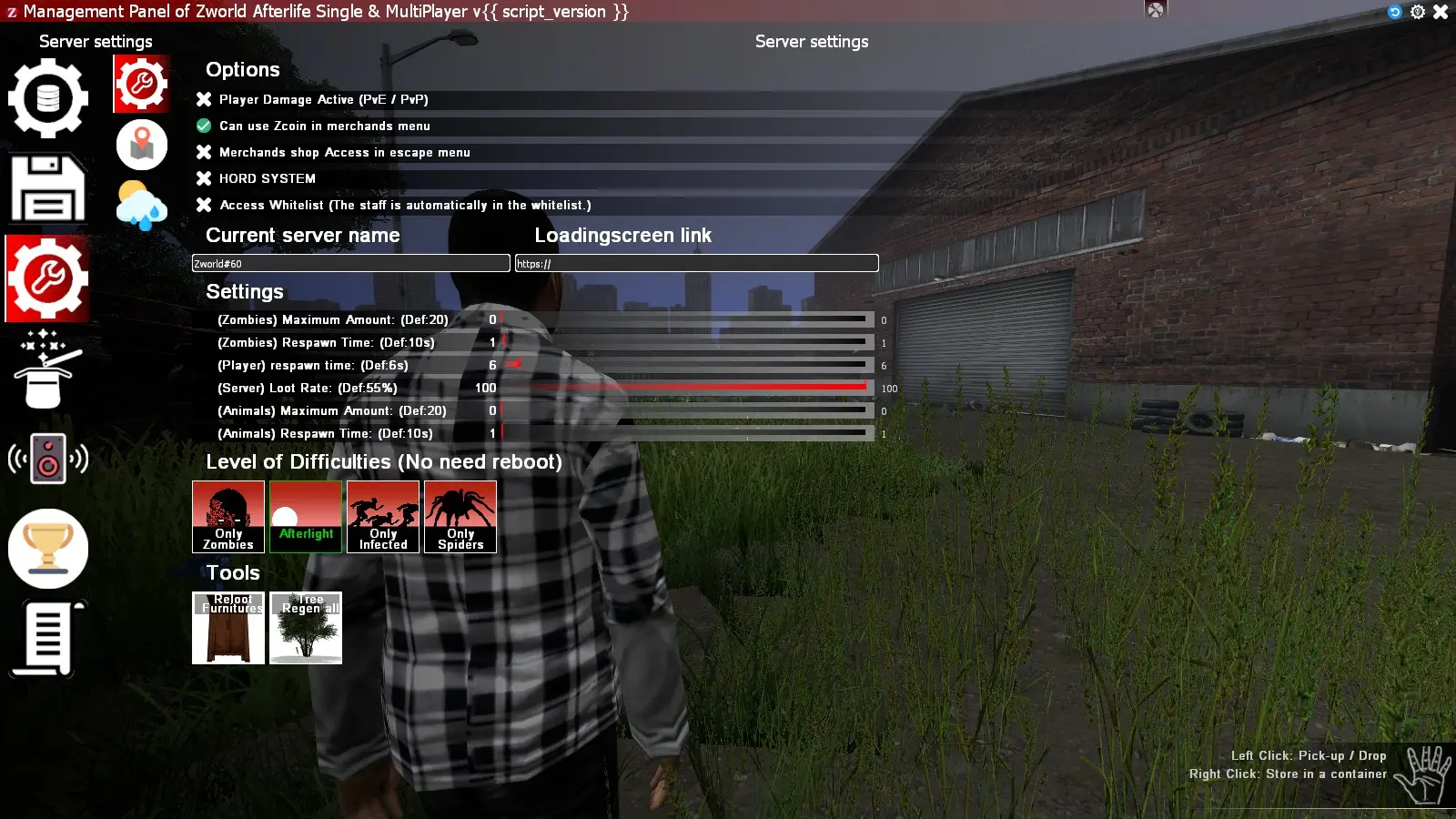 Zworld Panel Server Settings