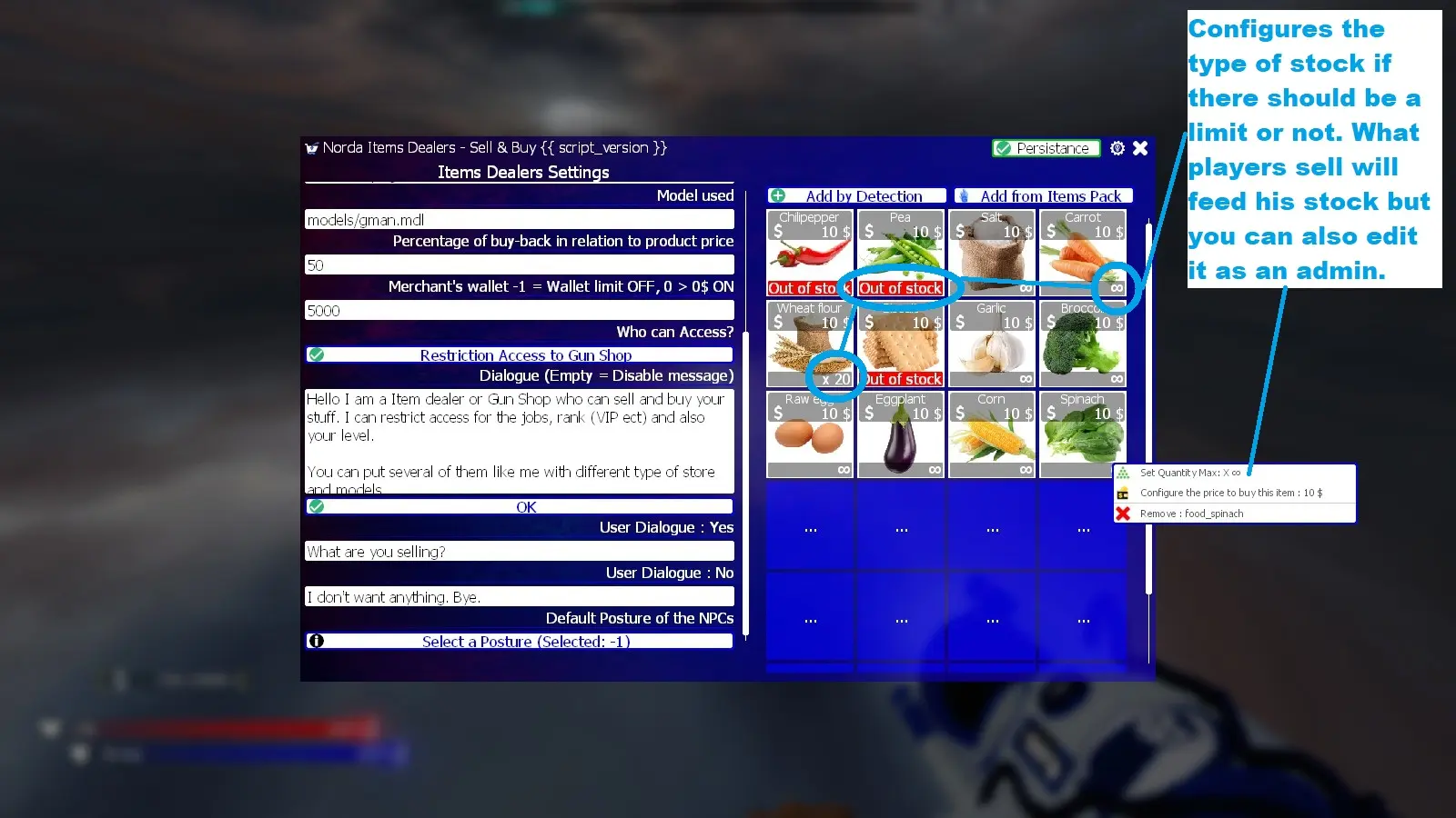 Set the stock of Items Dealer