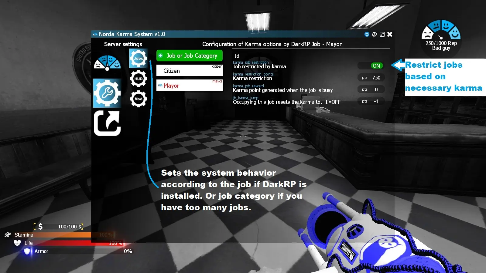 Karma options per DarkRP jobs