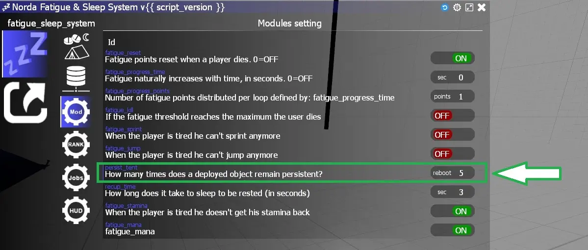 Menu module Gmod Sleep System
