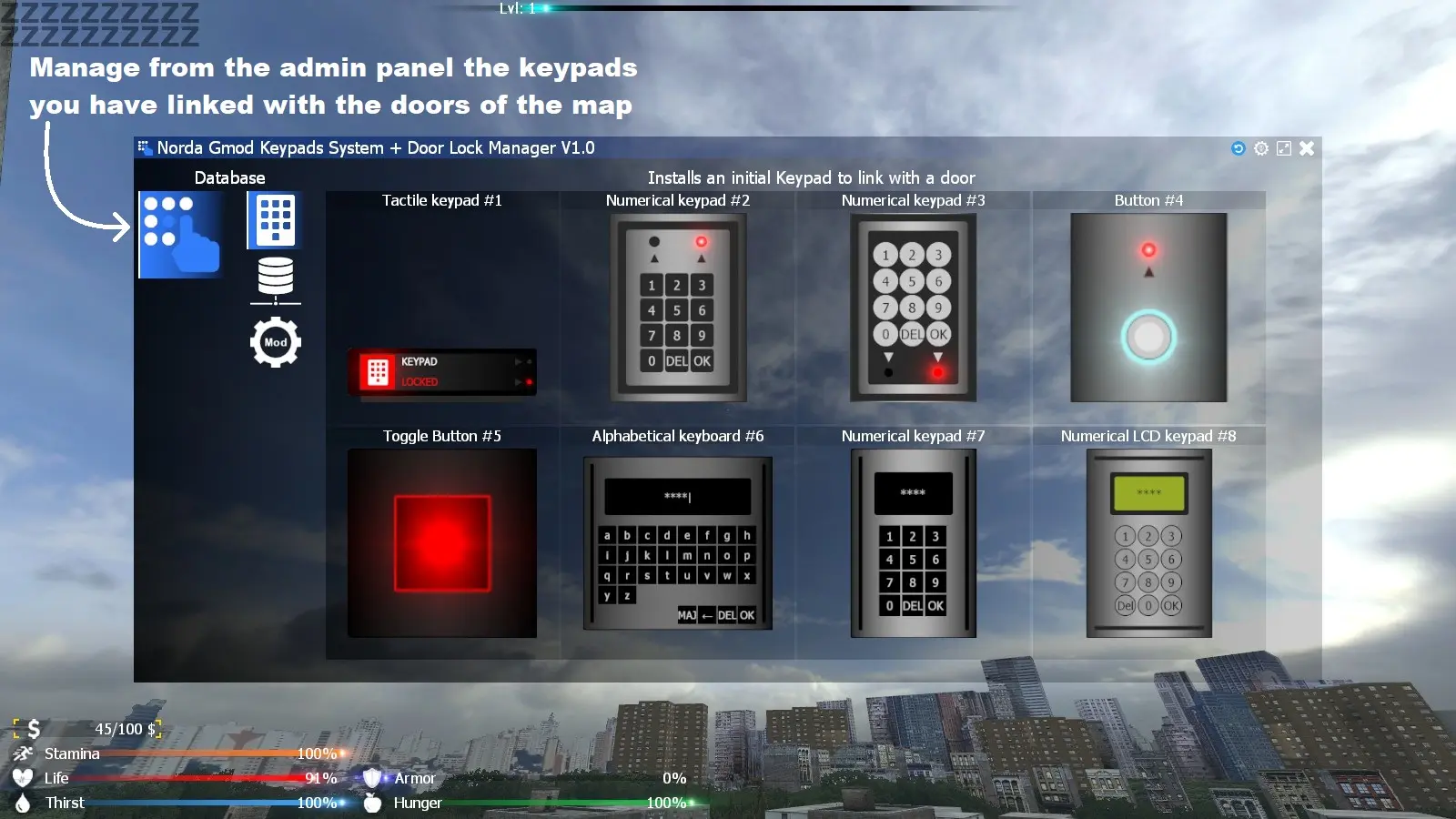 Admin panel of Gmod Keypad
