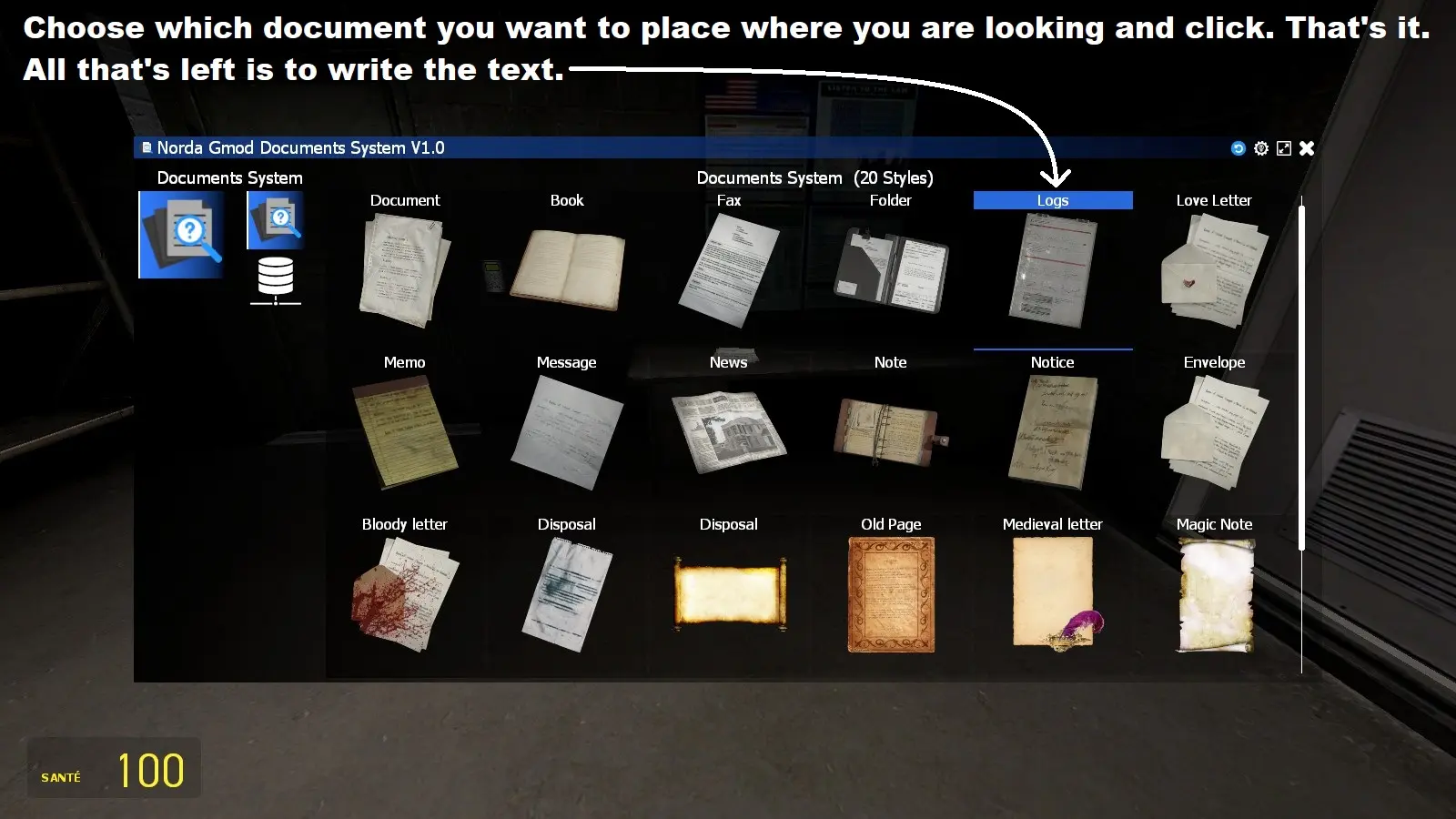 Spawn menu gmod document system