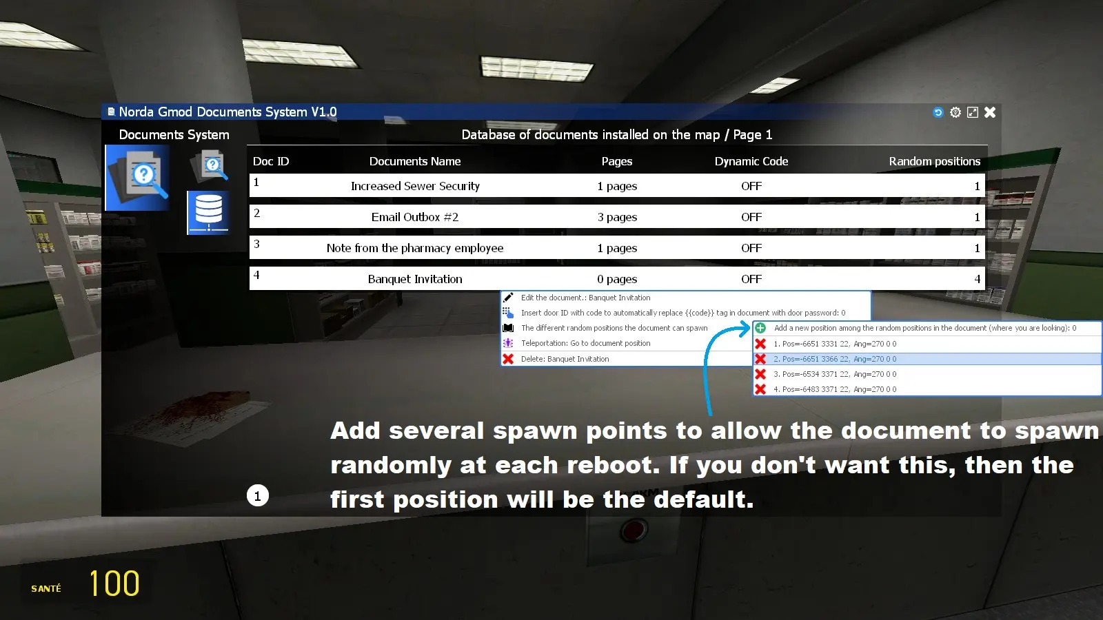 Random position setup menu