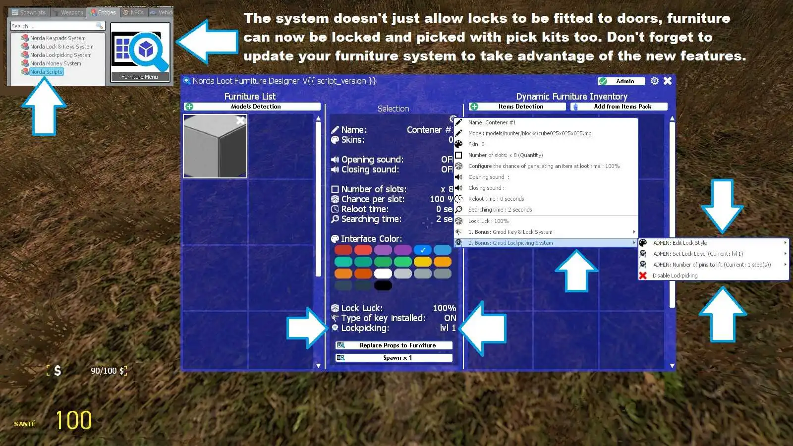 Définit l'accrochage sur les conteneurs Gmod