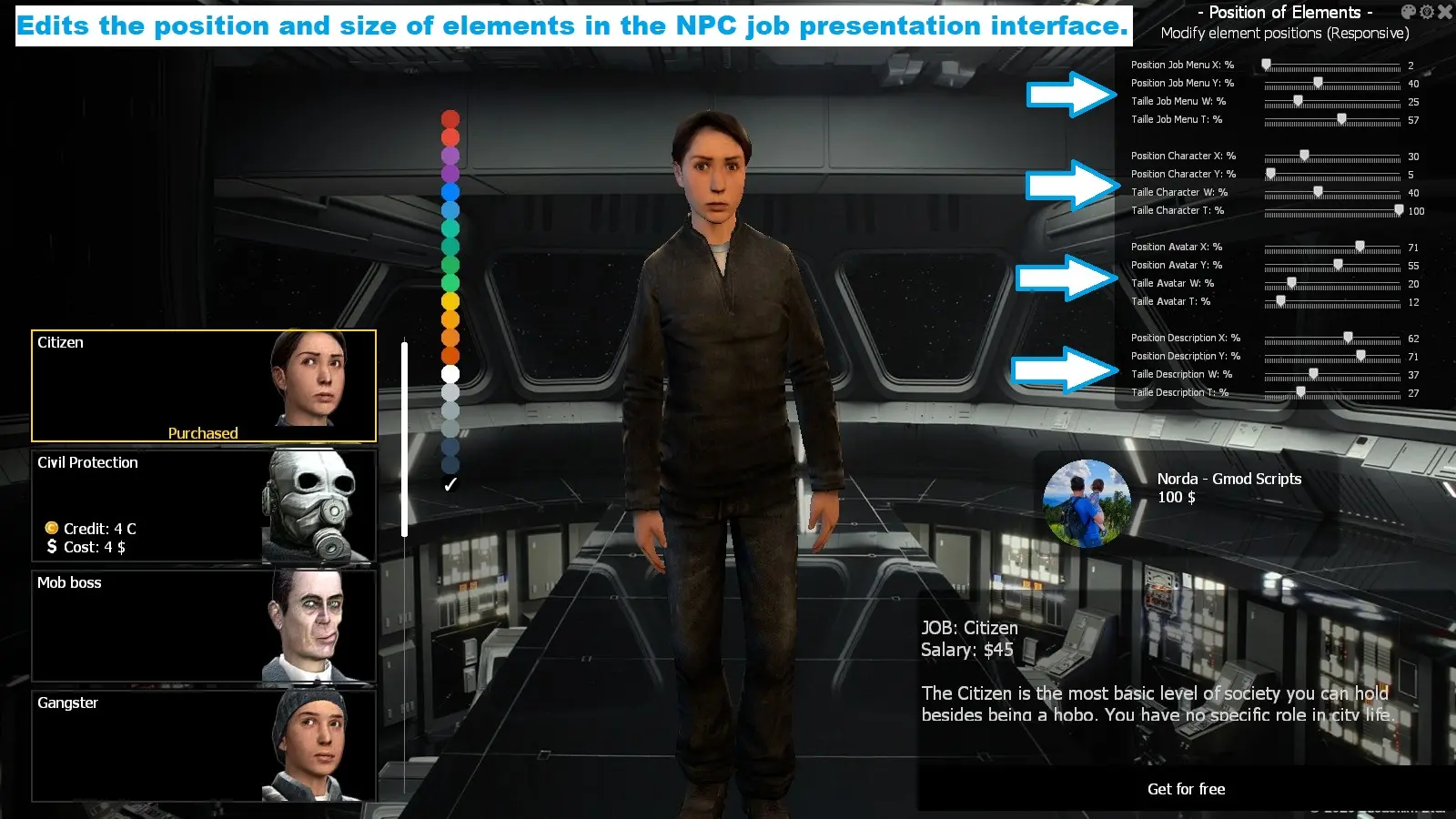 Customisation du panneau de sélection de job du Job NPC System