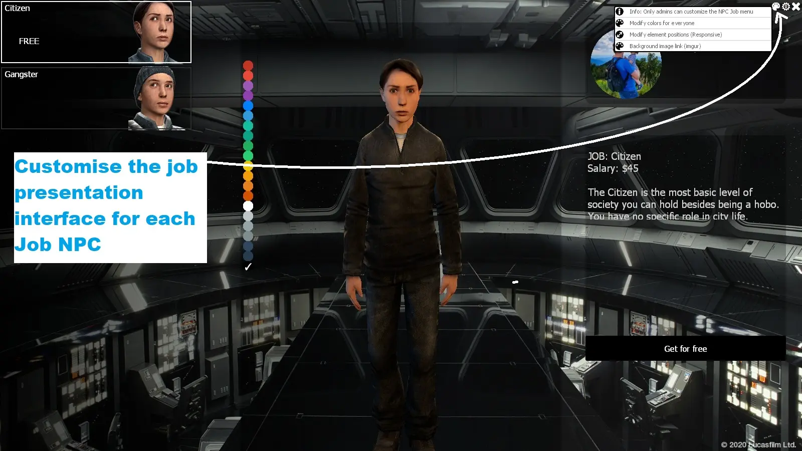 Indique le bouton de customisation des panneaux de NPCs Job System