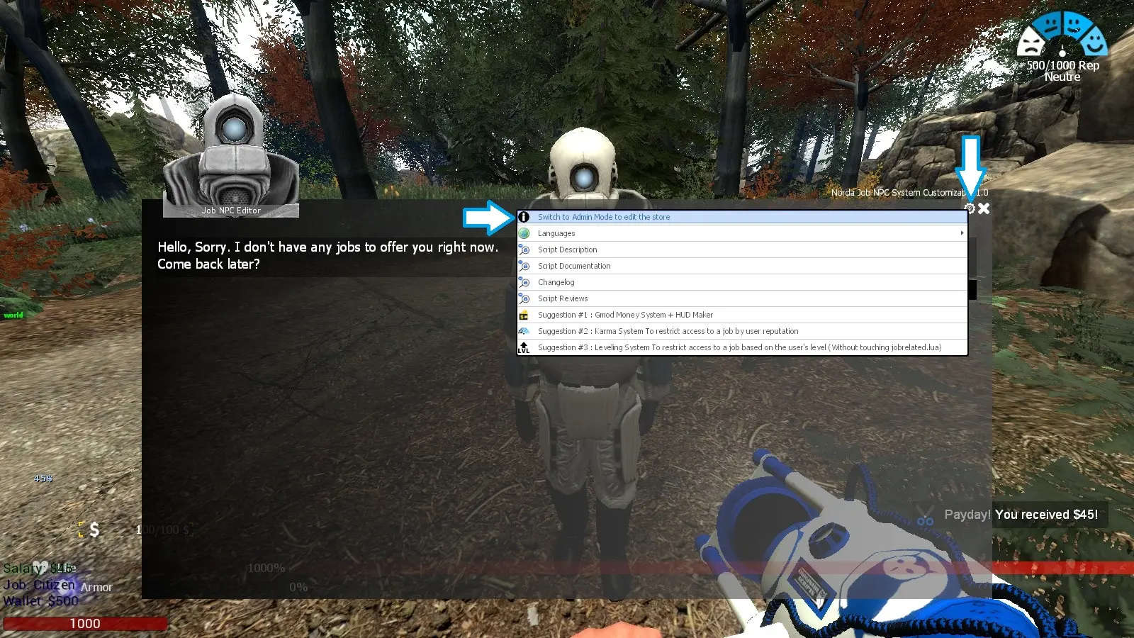 Aller au menu de configuration du NPC Job Addon