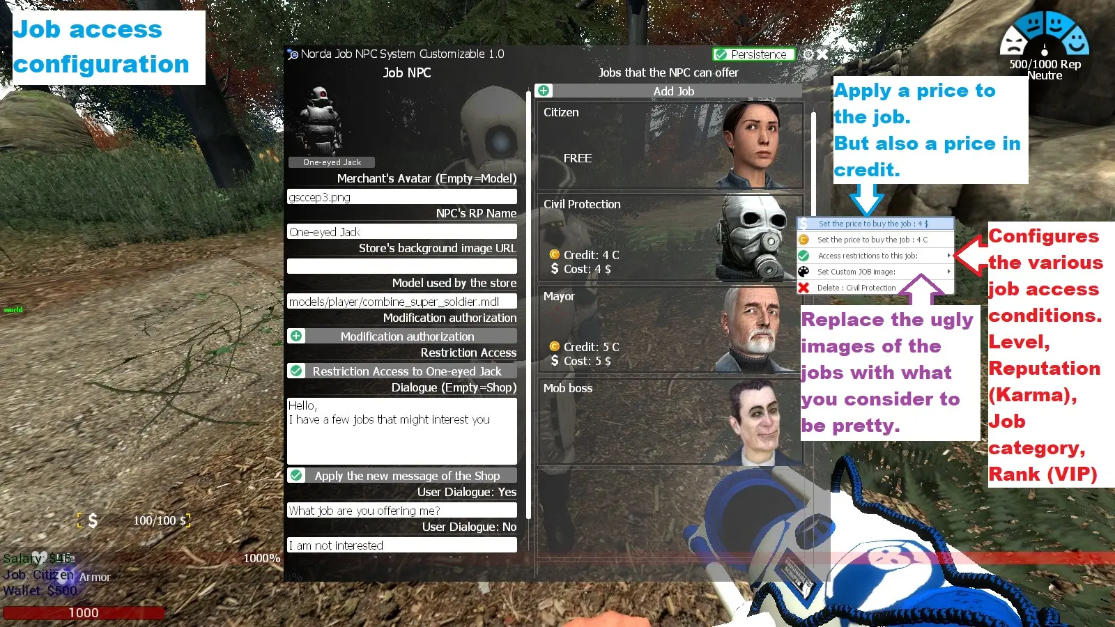 Configuration des accès aux jobs DarkRP