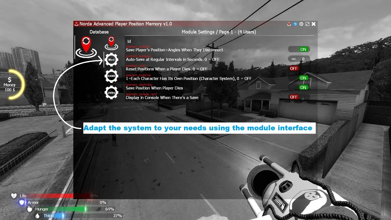 Menu module of Gmod Advanced Player Position Memory