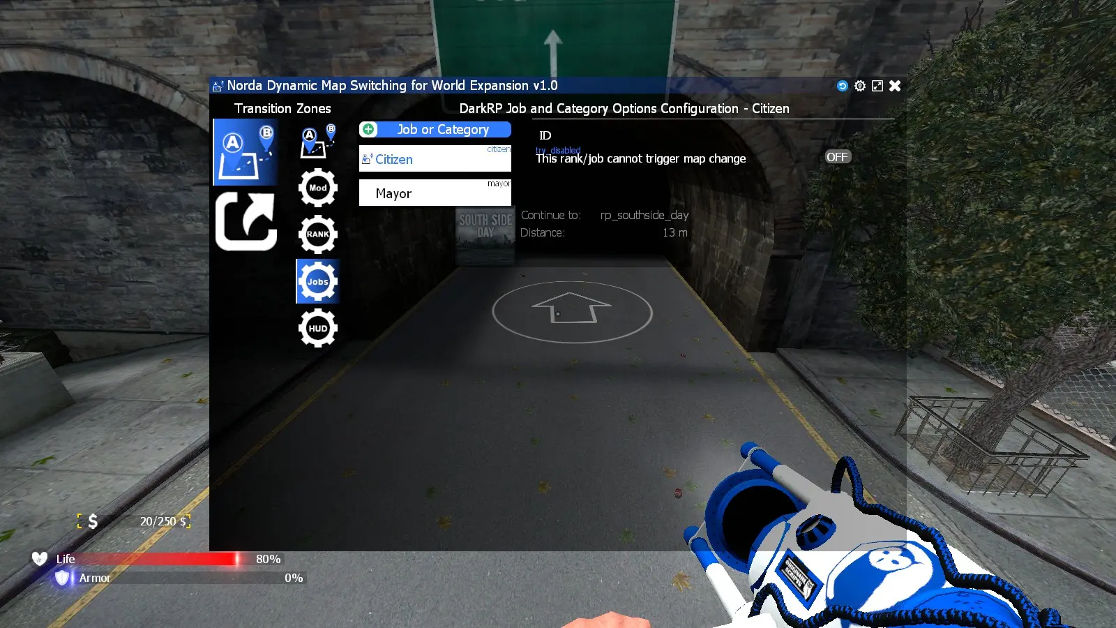 Job management menu in Gmod Dynamic Map Switching