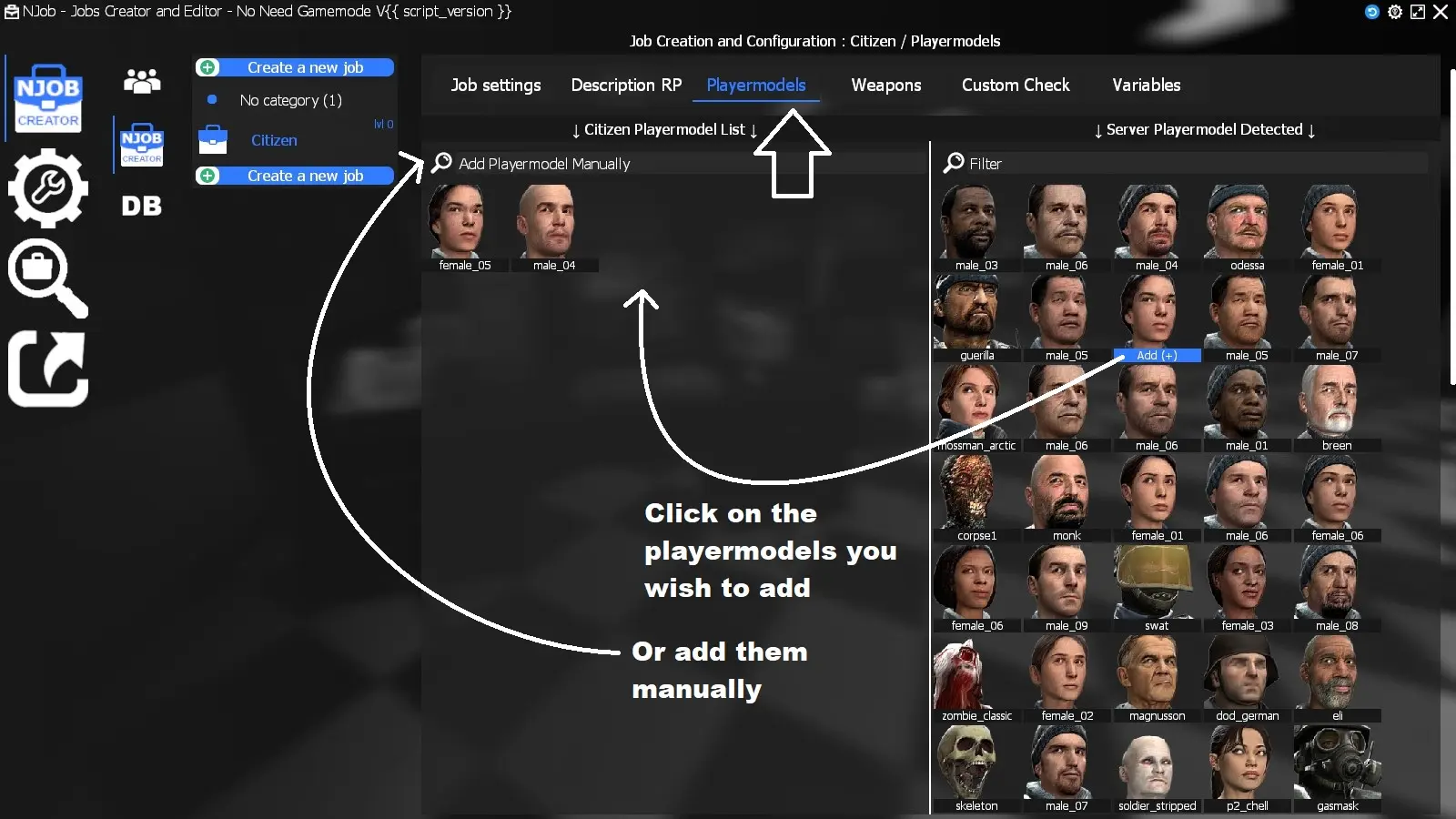 Personnaliser la liste des playermodels pour chaque job - Gmod