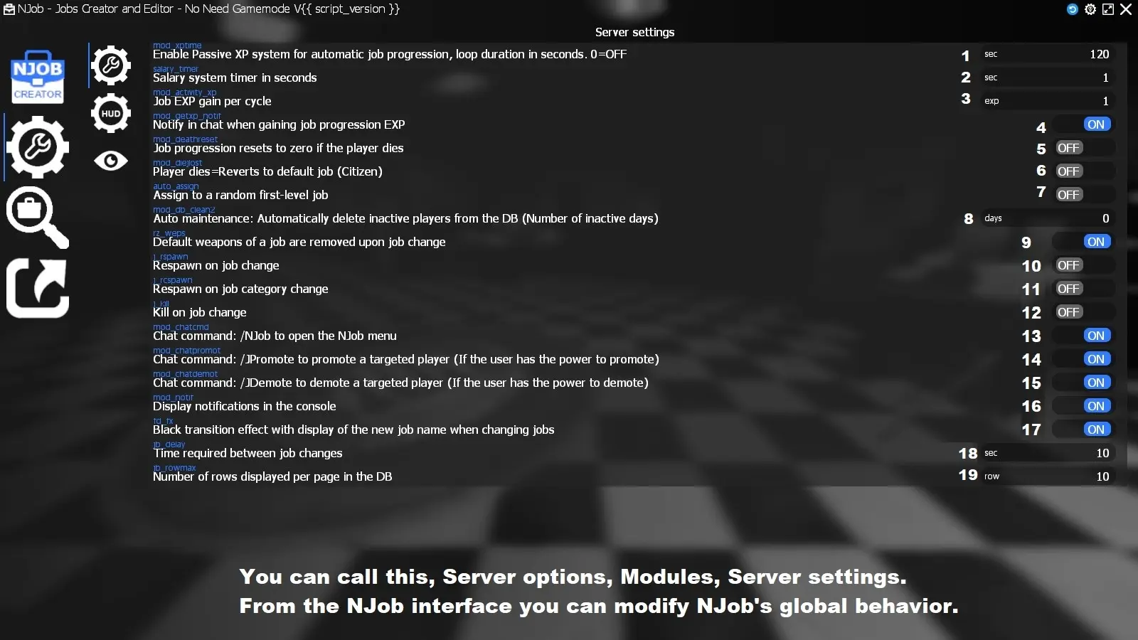 Options Serveur NJob - Gmod
