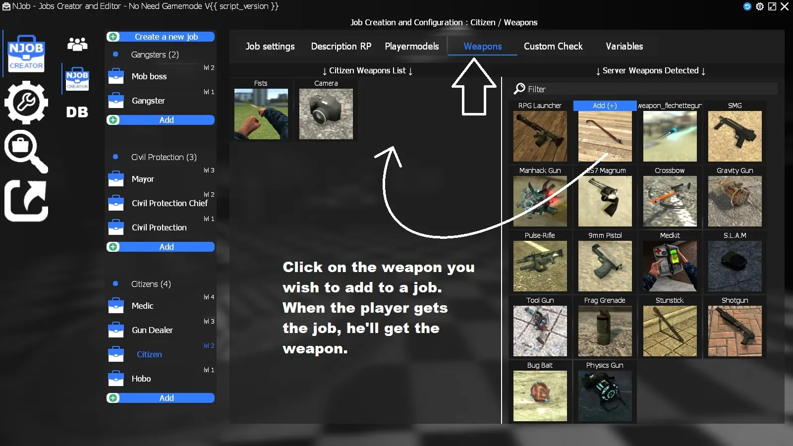 Personnaliser la liste des armes pour chaque job - Gmod - NJob - DarkRP