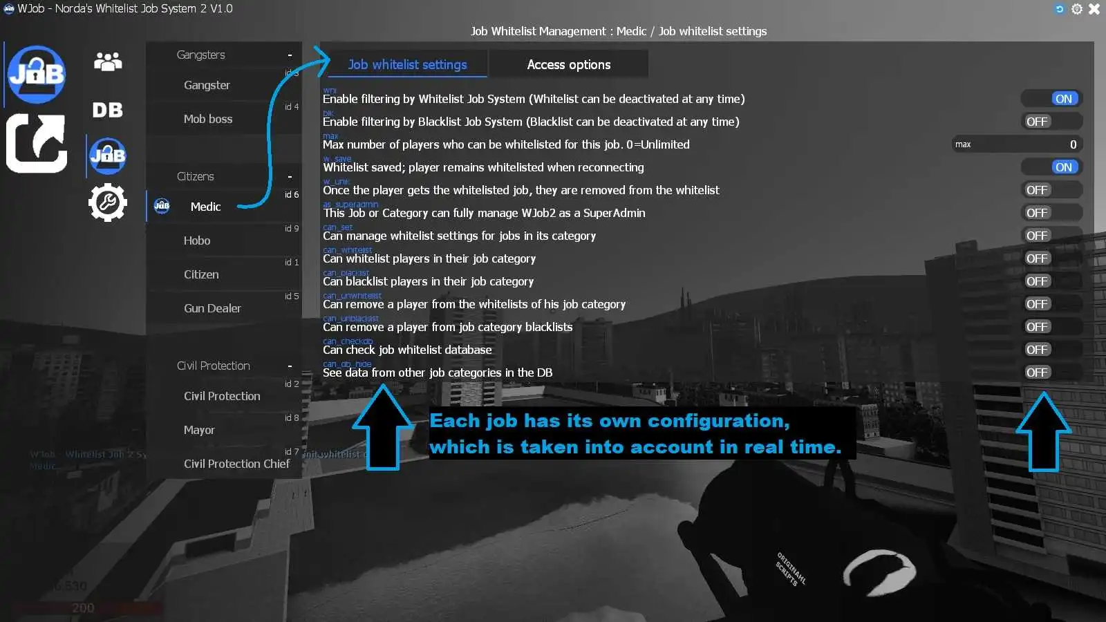Job Configuration Menu for Whitelist