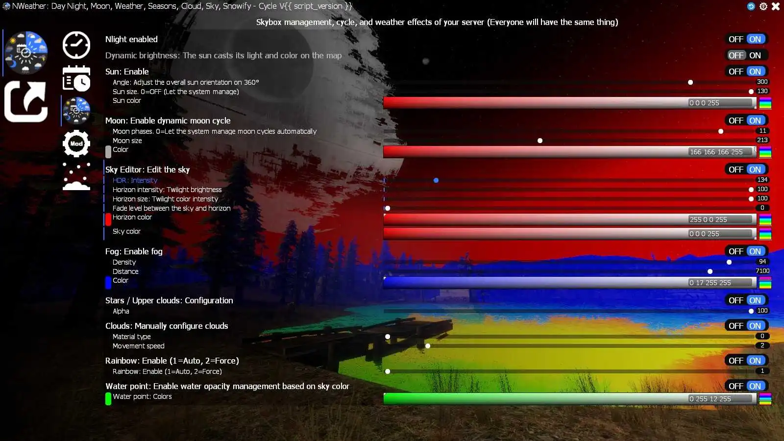 NWeather variables menu