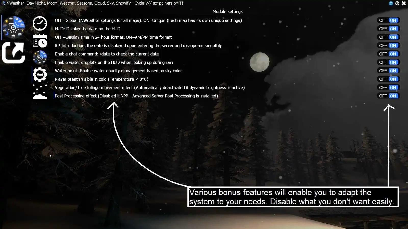 NWeather Modules menu
