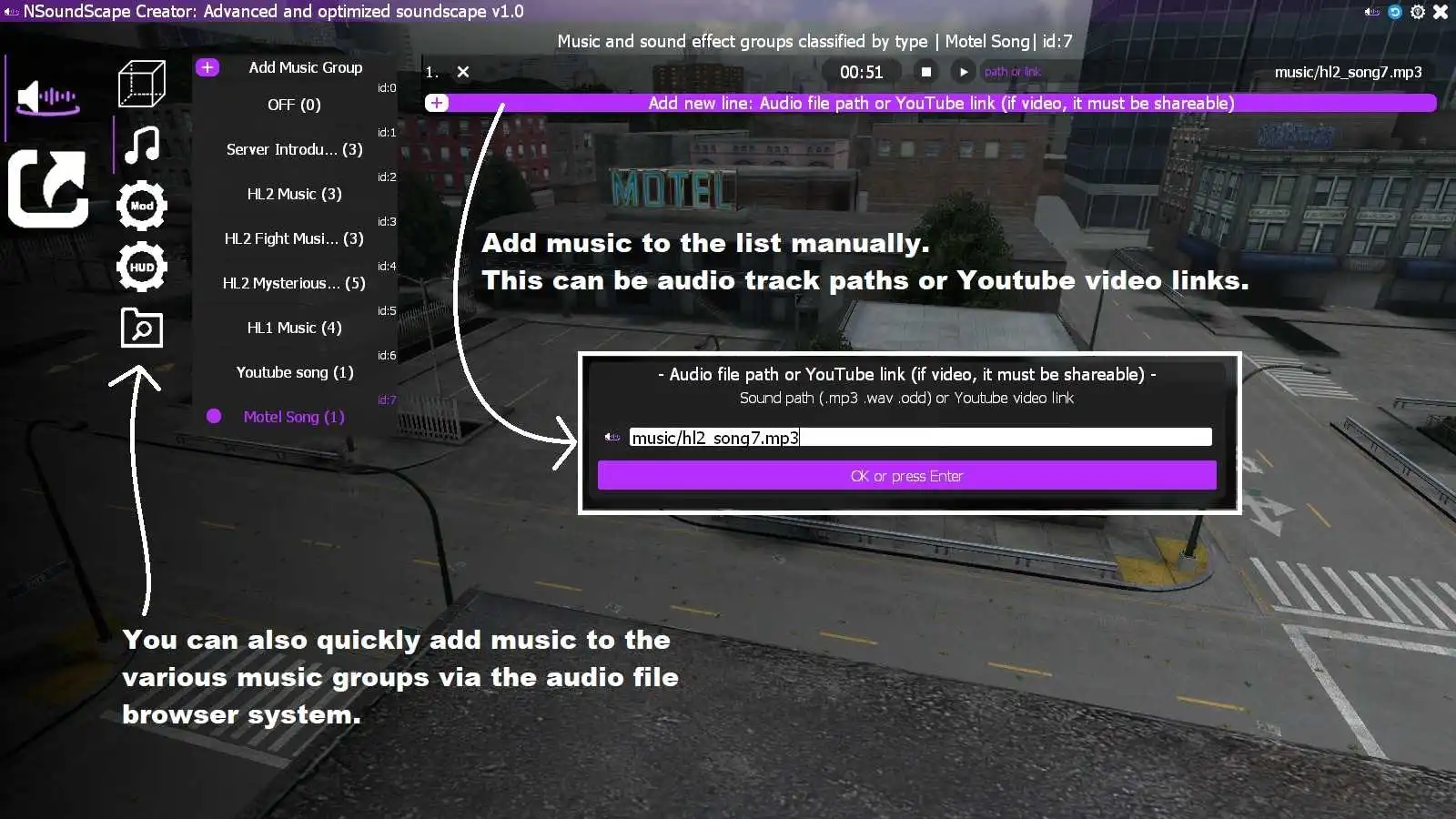 Add musics in playlist - Gmod NSoundscape