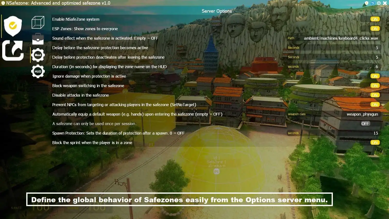 Menu Server Options - NSafezone