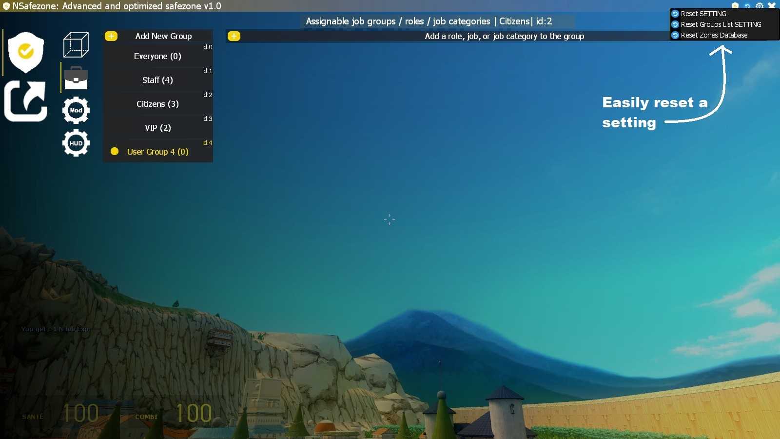 Factory settings button - NSafezone